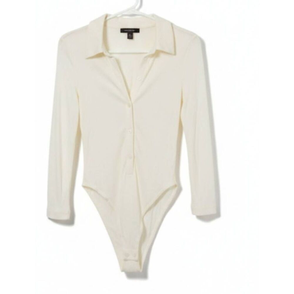 Vintage Lynn ritchie womens small Ivory cream Henley bodysuit Ivory silk knit